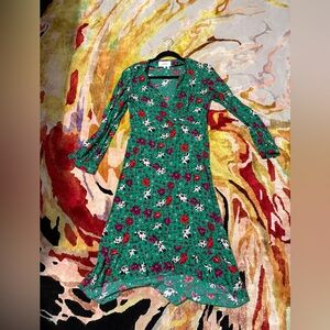 ba&sh green and pink floral peasant midi dress